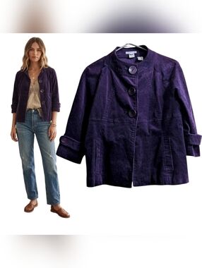 JP Evolution corduroy cotton eggplant color 3/4 length sleeve  jacket size s
